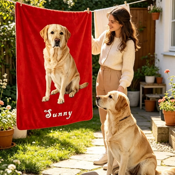 Custom Pet Photo Blanket with Name Soft Fleece Throw for Cats and Dogs Personalized Home Decor 39.4 x 59.1 Inch
