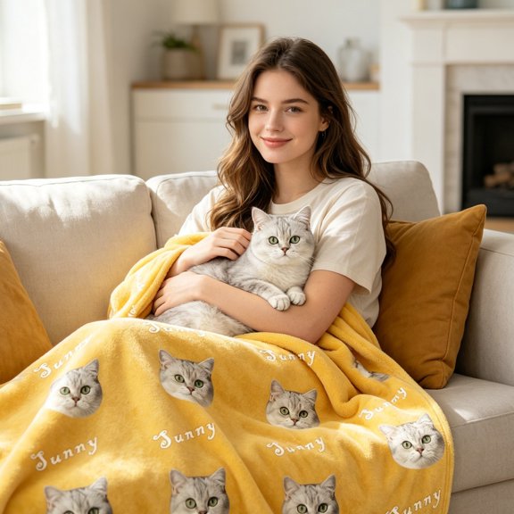 Custom Pet Photo Fleece Blanket with Name Soft Personalized Throw for Cats and Dogs Indoor Bedding 39.4 x 59.1 Inch