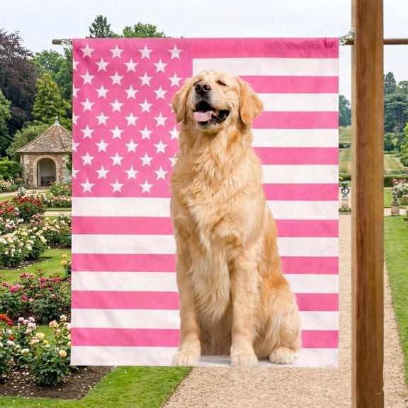 Custom Pet Photo Garden Flag Pink Theme, Personalized Yard Banner Pet Lover Gift Outdoor Decor
