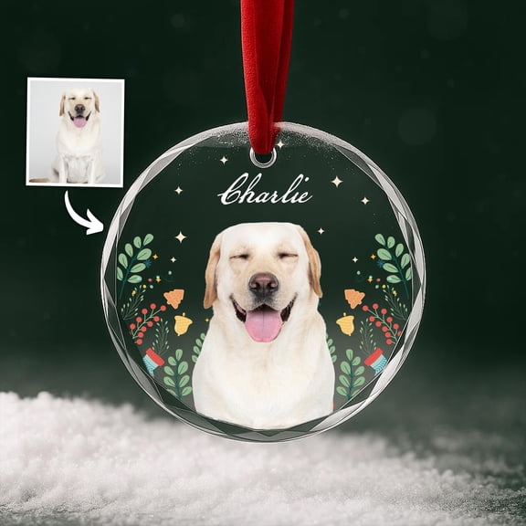 Custom Pet Photo Glass Ornament – Personalized Dog/Cat Portrait Christmas Keepsake
