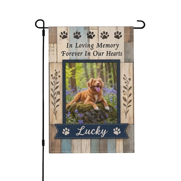 Custom Pet Photo Memorial Garden Flag With Pet Name Forever In Our Hearts Outdoor Decor 12x18 in