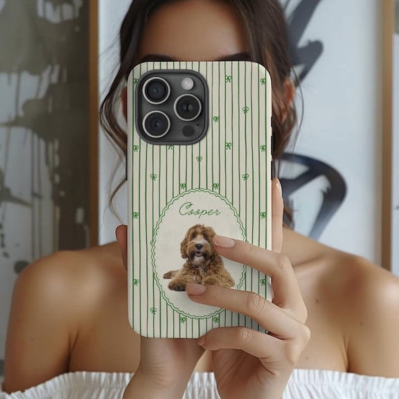 Custom Pet Photo Phone Case, Personalized Dog Cat iPhone Case, Cute Preppy Pet Name Cover Gift for Dog Mom Cat Lover, Tough Case