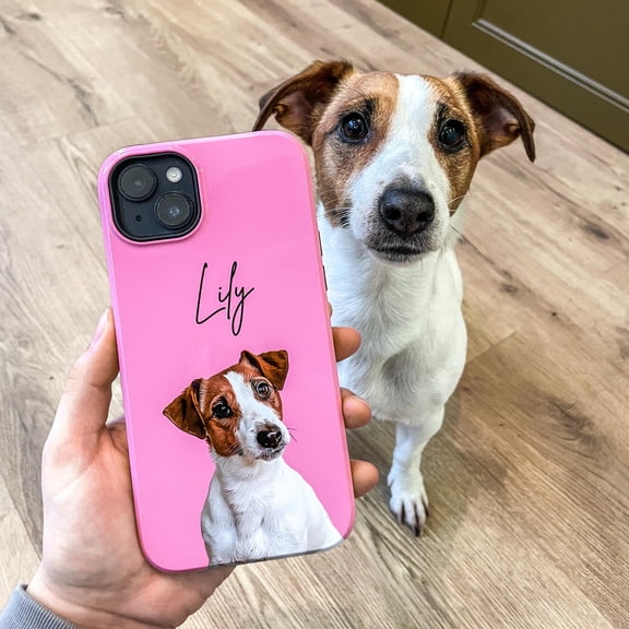 Custom Pet Photo Phone Case with Name: Personalized Dog & Cat Portrait Case Designed for iPhone 17, 16 & Samsung Galaxy S26