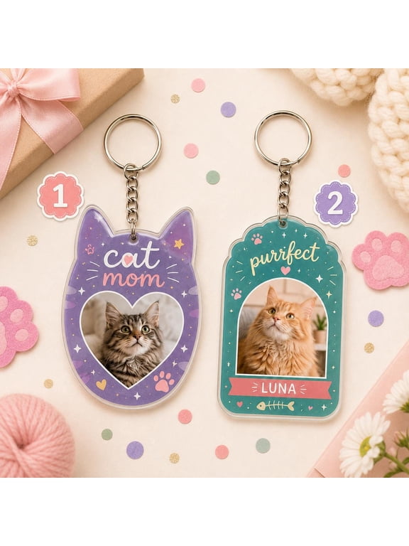 Custom Pet Portrait Acrylic Keychain from Photo, Personalized Dog or Cat Keyring, Decorative Pet Keepsake, Bag Charm and Photo Gift for Pet Owners, Dog Lovers, Cat Lovers or Animal Families