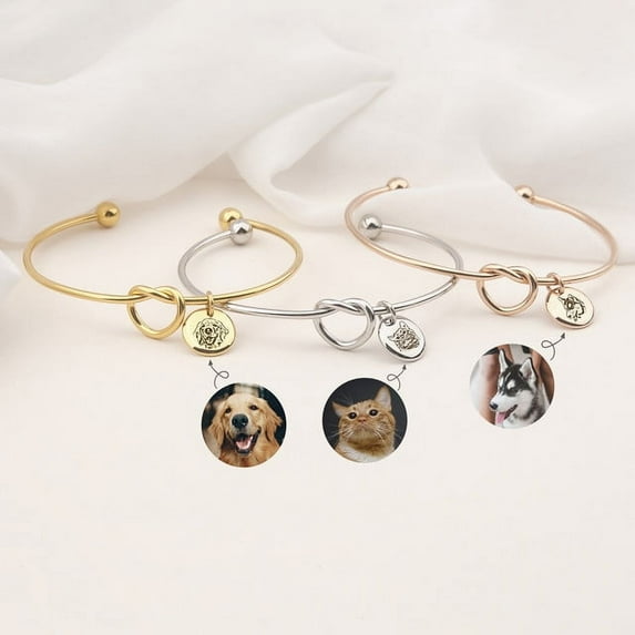 Custom Pet Portrait - Charm Bracelet Engraved Dog Portrait - Pet Bracelet Memorial - Cat Lovers Gift - Pet Memorial Jewelry Gift for BFF