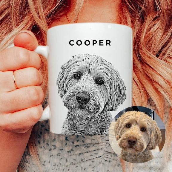Custom Pet Portrait Coffee Mug, Personalized Gift for Dog Dad and Cat Mom, Custom Pet Mug