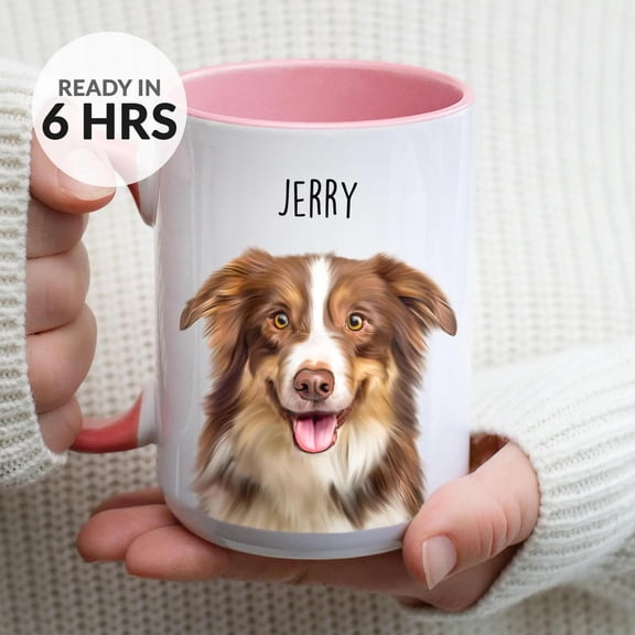 Custom Pet Portrait Mug From Photo Personalized Dog & Cat, Bekilab, 11oz-15oz Mug