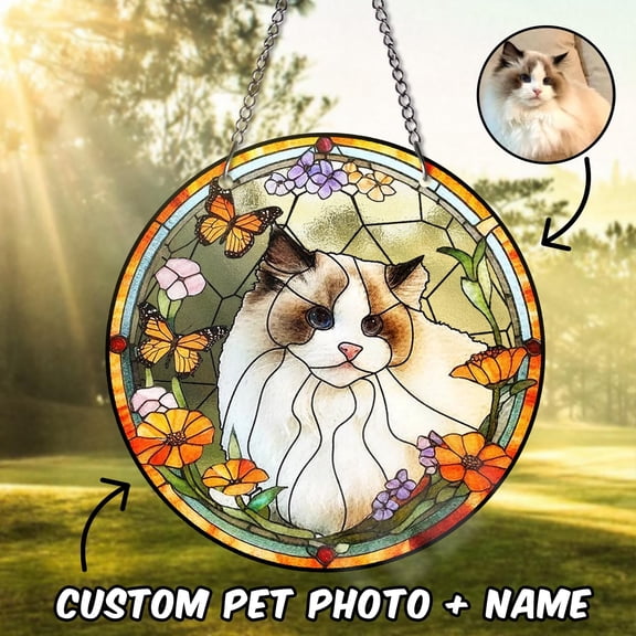 Custom Pet Portrait STAINED GLASS Suncatcher, Stained Glass cat Memorial, Custom cat Portrait from Photo, Cat Lover, Dog Lover, Pet Lover