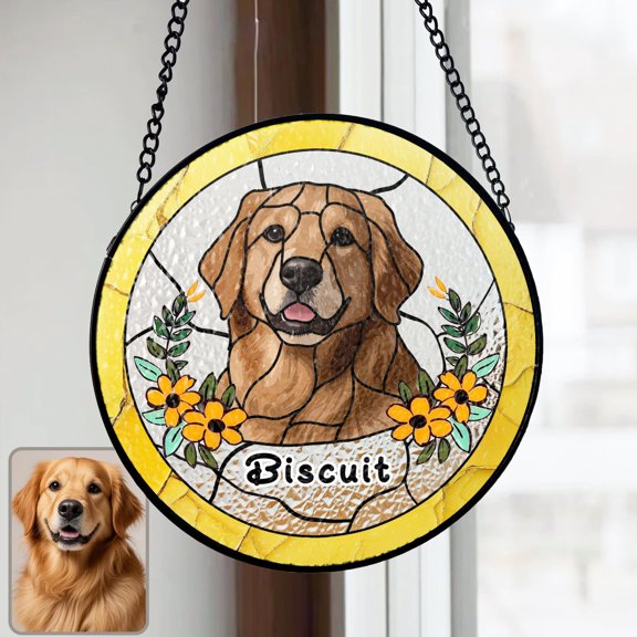 Custom Pet Portrait Stained Glass, Personalized Dog Suncatcher, Custom dog Portrait from Photo, Pet Memorial Gift,Pet Loss Gift Ornament