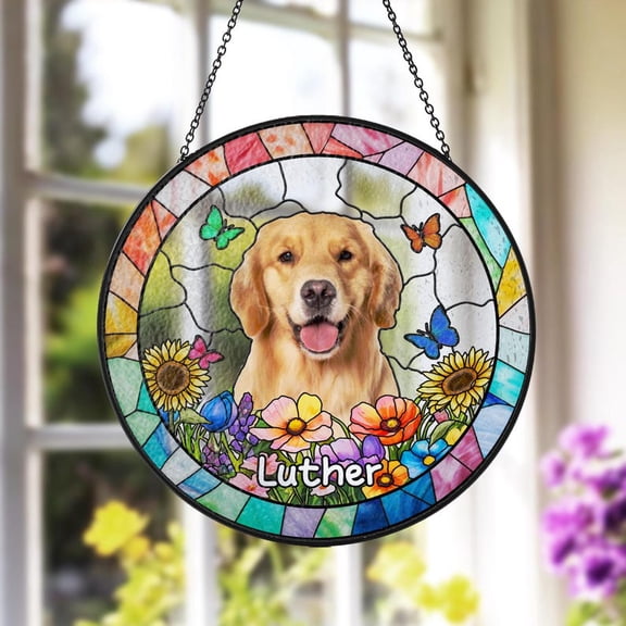Custom Pet Portrait Stained Glass Suncatcher – Dog & Cat Memorial Gift, Pet Photo Sympathy Keepsake, Pet Loss Remembrance, Pet Lover Indoor Decor