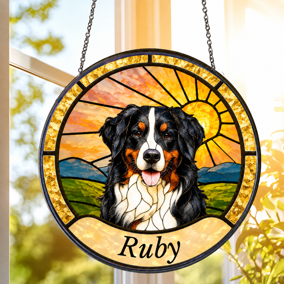 Custom Pet Portrait Stained Glass Suncatcher, Dog Cat Memorial Gift (3.94")
