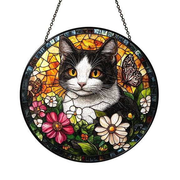 Custom Pet Portrait Stained Glass Suncatcher – Personalized Cat Window Hanging