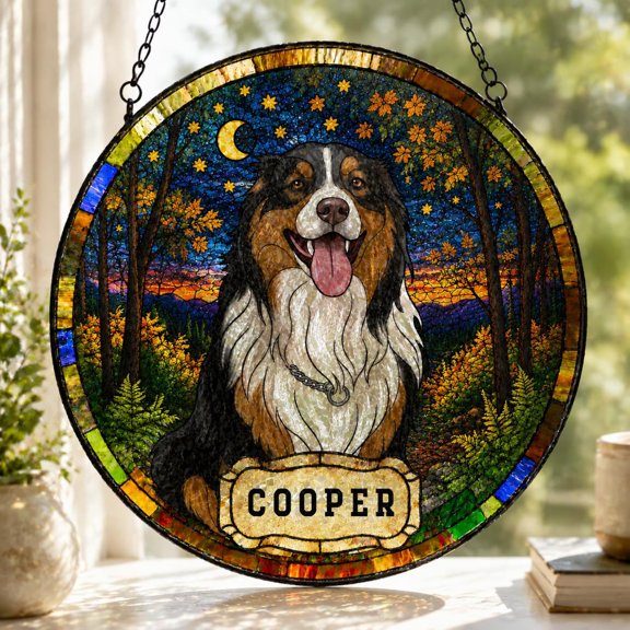 Custom Pet Portrait Stained Glass Suncatcher, Stained Glass Dog Memorial, Custom Dog Portrait from Photo, Sympathy Gifts, Stained glass dog