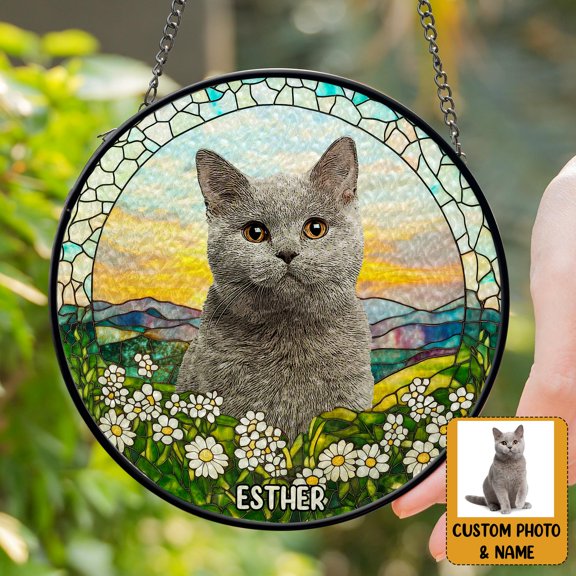 Custom Pet Portrait Suncatcher: Glass Window Hanging, Pet Memorial
