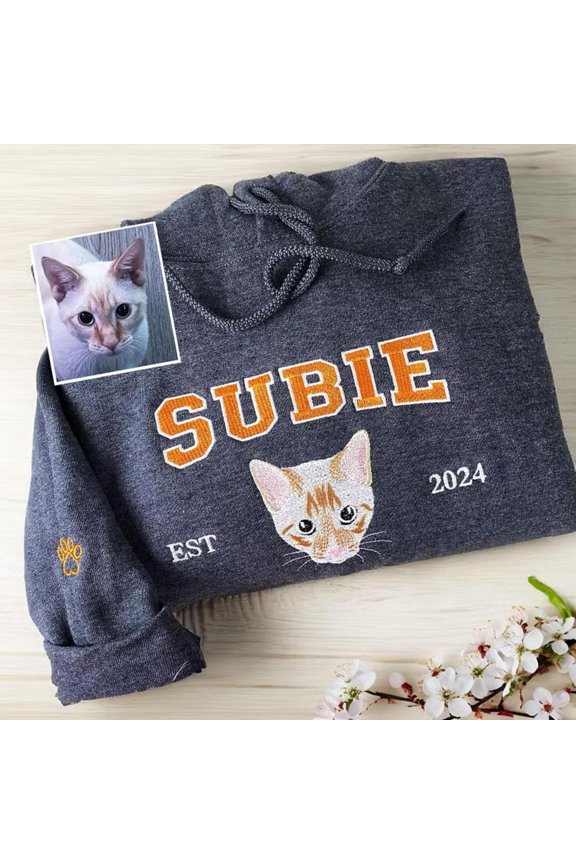 Custom Pet Portrait Varsity Style Embroidered Sweatshirt, Custom Embroidered Sweatshirt