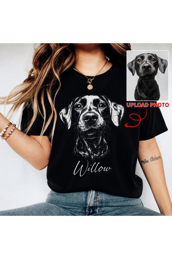 Custom Pet with Pet Photo Name, Personalized Pet Portrait, Custom Dog Cat, Graphic T-Shirt