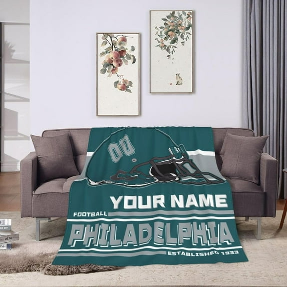 Custom Philadelphia Blanket Personalized Throw Blankets Name Number Gifts for Men Women Boy Football Style Decor