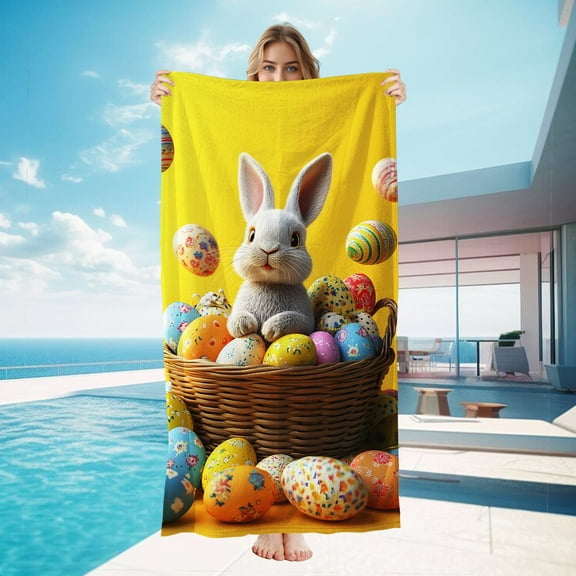 Custom Photo Beach Towel For Ester, Rabbit Photo Pool Towel, Photo Gift for Kids, 30"X60"