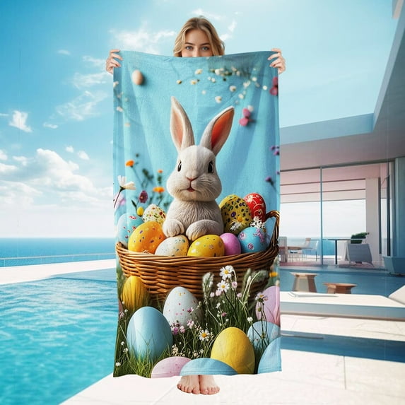 Custom Photo Beach Towel For Ester, Rabbit Photo Pool Towel, Photo Gift for Kids, 30"X60"