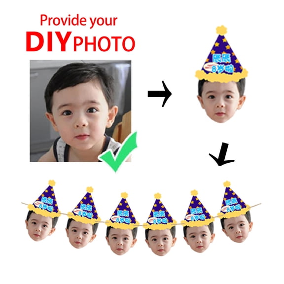 Custom Photo Birthday Face Bunting 10Pcs Personalized Party Hat Banner Custom Photo Party Decor For Birthday Party Accessories
