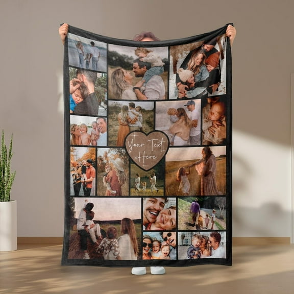 Custom Photo Blanket Collage, Picture Blanket With Text, Memorial Blanket, Friend Couples Gift, Birthday Anniversary Gift, Family Blanket