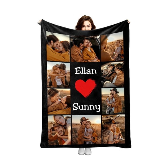 Custom Photo Blanket, Couples Gifts Custom Photo Blanket for Girlfriend Boyfriend, Personalised Photo Blanket with 10 Picture Text, Custom Love Blanket Anniversary Valentines Birthday Gifts
