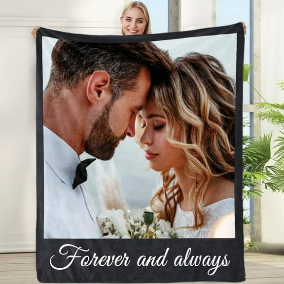 Custom Photo Blanket for Couples, Personalized Fleece Throw Blankets, Flannel Picture Blanket, Gifts for Husband/Wife/Girlfriend/Boyfriend, Birthday Valentines 32" W x 48" L
