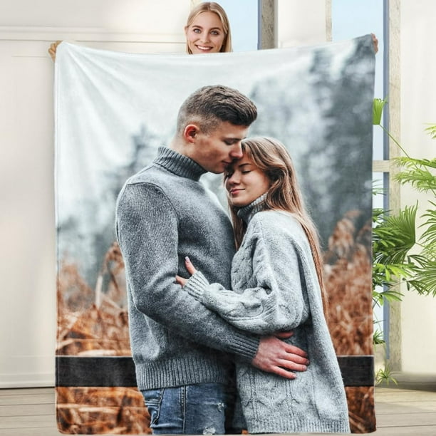 Custom Photo Blanket for Couples Personalized Fleece Throw Blankets Flannel Picture Blanket Gifts for Husband Wife Girlfriend Boyfriend Birthday