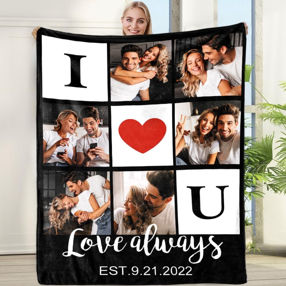 Custom Photo Blanket for Couples, Personalized Fleece Throw Blankets, Flannel Picture Blanket