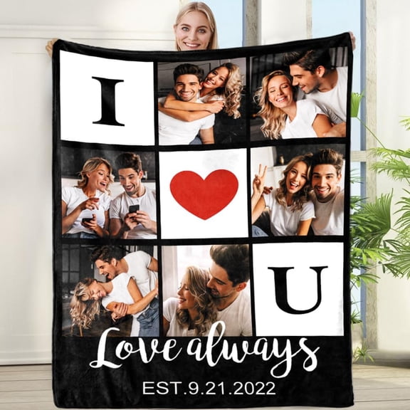 Custom Photo Blanket for Couples, Personalized Fleece Throw Blankets, Flannel Picture Blanket, Gifts for Husband/Wife/Girlfriend/Boyfriend, Birthday Valentines 30" W x 40" L