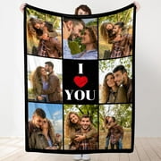 Custom Photo Blanket Personalized Gifts with Photo Text, Made in USA, Customized Blankets with Own Pictures Present for Dad Mom Couple Friend for Christmas Birthday Surprise-5 Sizes