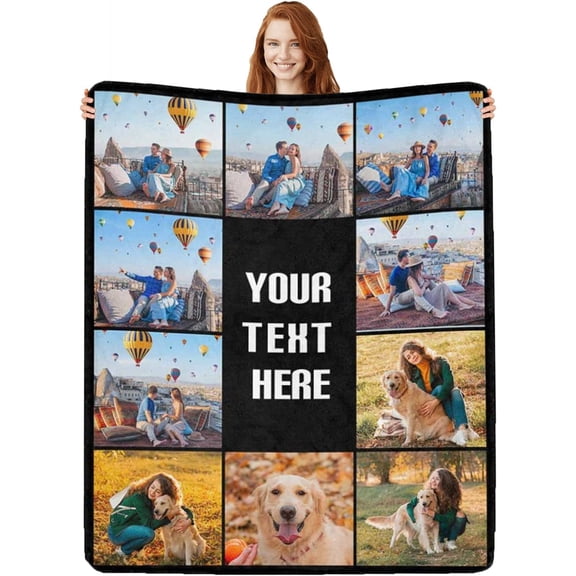 Custom Photo Blankets Using My Own Photos Personalized Throw Blanket with Pictures Text Customized Blanket for Adults Mom Dad Family Dog Kids Friends Lover Personalized Memorial Gift 60"x80"