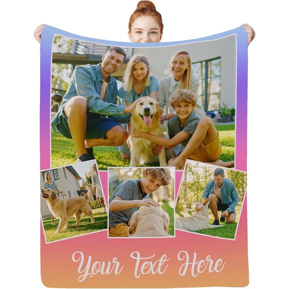 Custom Photo Blankets Using My Own Photos Personalized Throw Blanket with Pictures Text Customized Blanket for Adults Mom Dad Family Dog Kids Friends Lover Personalized Memorial Gift 60"x80"