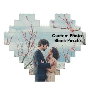 Custom Photo Block Puzzle, Heart-Shaped Double-Sided Customizable Building Brick Puzzle, Perfect Gift for Weddings, Birthdays, and Valentine's Day.