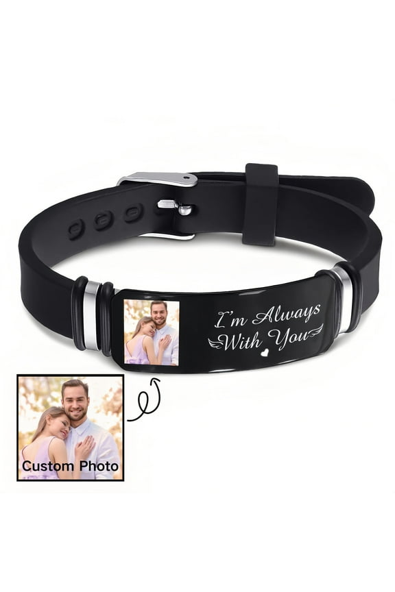 Custom Photo Bracelets for Men - Personalized Silicone Wristband with Adjustable Size - Perfect Gifts for Husband, Boyfriend, Father, Son.