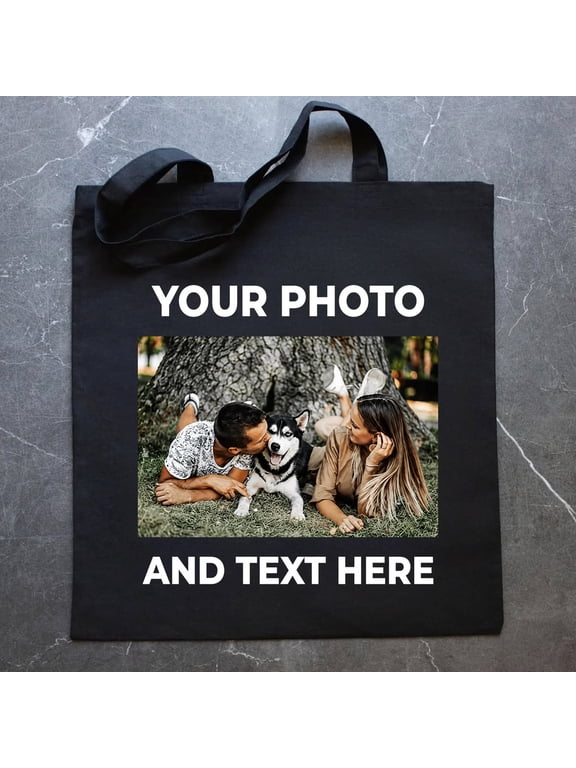 Custom Photo Canvas Tote Bag Personalized Picture and Text Family Gift