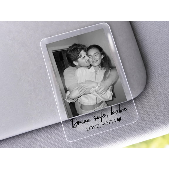 Custom Photo Car Visor Clip, Drive Safe I Love You Personalized Couple Picture Car Accessory, Valentine Gift for Boyfriend or Husband