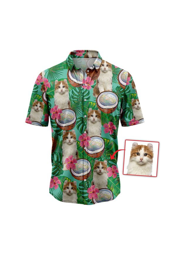 Custom Photo Cat Coconut Aloha Hawaiian Shirt