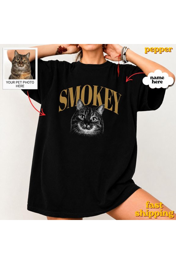 Custom Photo Cat Dad, Personalized Picture and Name Pet, Cat Mom, AURORAVALLEY T-Shirt