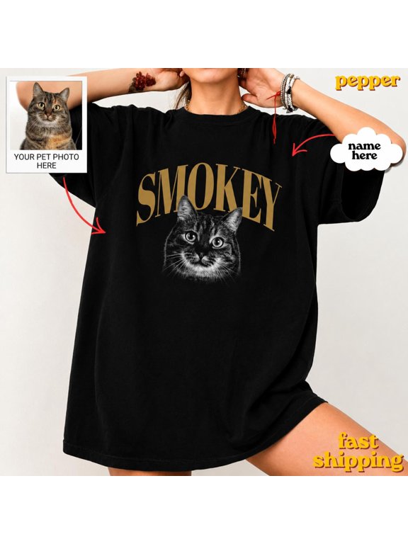 Custom Photo Cat Dad, Personalized Picture and Name Pet, Cat Mom, AURORAVALLEY T-Shirt