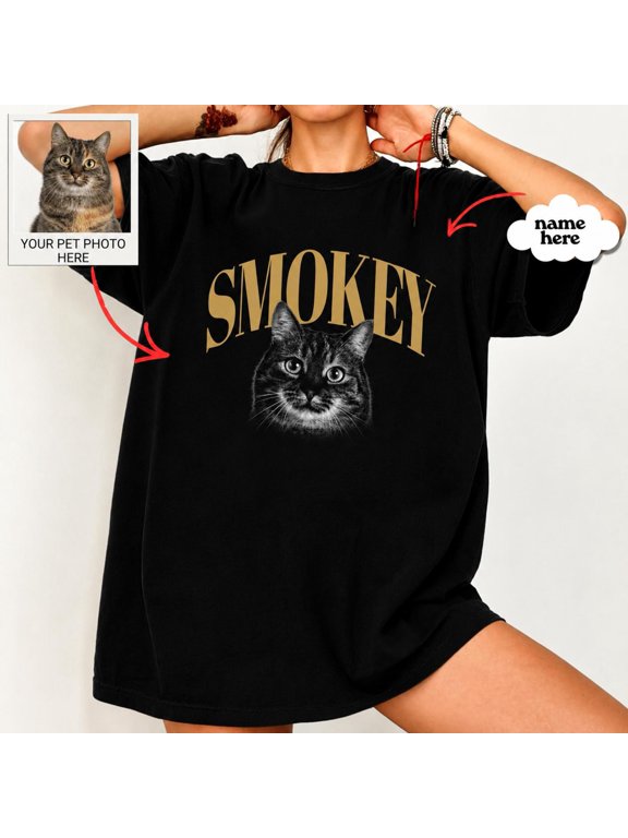 Custom Photo Cat Dad, Picture and Name Pet, Cat Mom, Father's Day, AURORAVALLEY T-Shirt