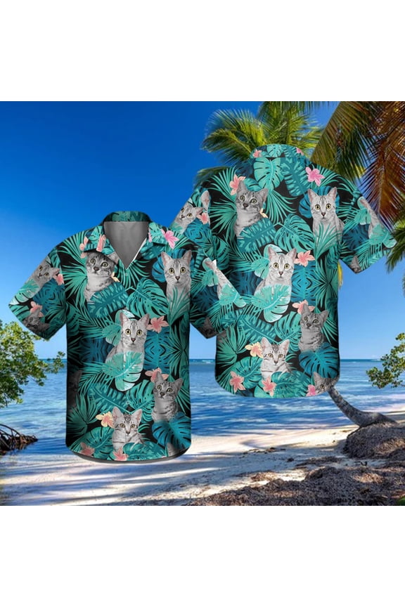 Custom Photo Cat Tropical Hawaiian Shirt