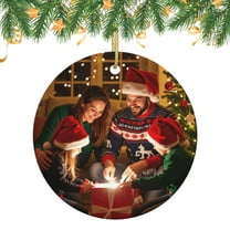 Custom Photo Christmas Tree Ornaments, Personalized Round-Shaped Ceramic Christmas Ornaments, 1Pcs