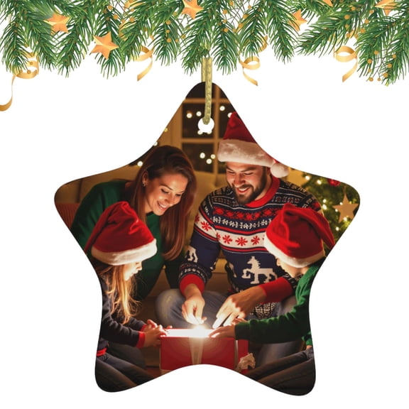 Custom Photo Christmas Tree Ornaments, Personalized Star-Shaped Ceramic Christmas Ornaments, 1Pcs