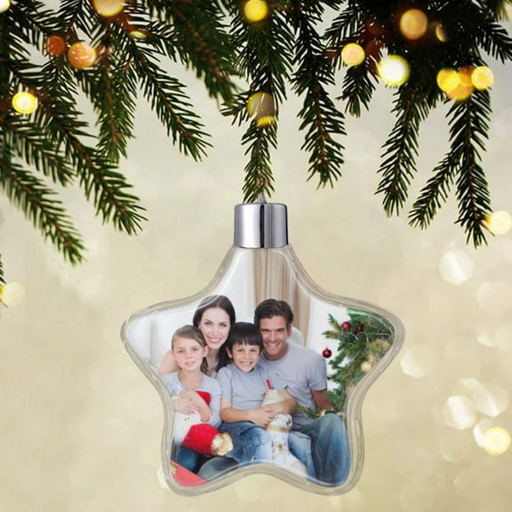 Custom Photo Christmas Tree Ornaments, Round & Star Shape with Silver Hanging String, Xmas Gifts