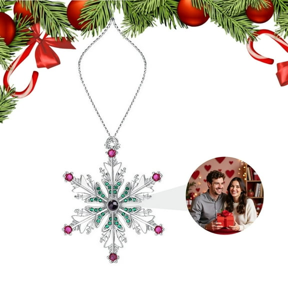 Custom Photo Christmas Tree Projection Ornament, Personalized Snowflake Design Hanging Decoration