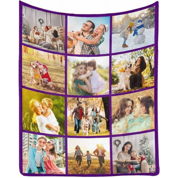 Custom Photo Collage Blanket for Family, Customized Bed Blanket with 10 Pictures & Text for Best Friends Kids Personalized Your Own Photos on Throw Blanket for Birthday Memorial Gifts A Blankets