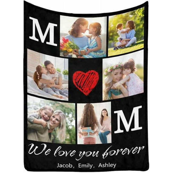 Custom Photo Collage Blanket for Family, Customized Bed Blanket with 10 Pictures & Text for Best Friends Kids Personalized Your Own Photos on Throw Blanket for Birthday Memorial Gifts A Blankets