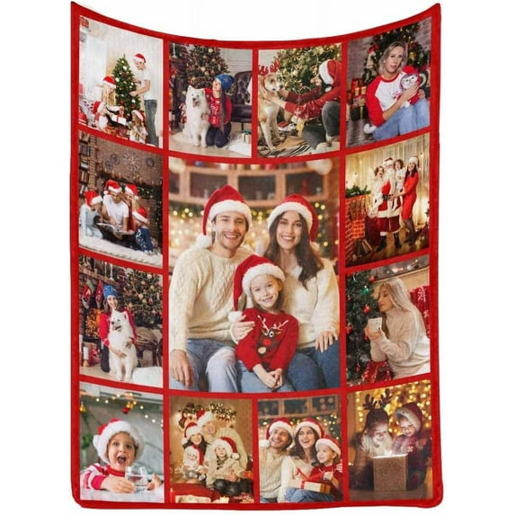 Custom Photo Collage Blanket for Family, Customized Bed Blanket with 10 Pictures & Text for Best Friends Kids Personalized Your Own Photos on Throw Blanket for Birthday Memorial Gifts