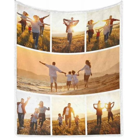 Custom Photo Collage Blanket for Family, Customized Bed Blanket with 10 Pictures & Text for Best Friends Kids Personalized Your Own Photos on Throw Blanket for Birthday Memorial Gifts